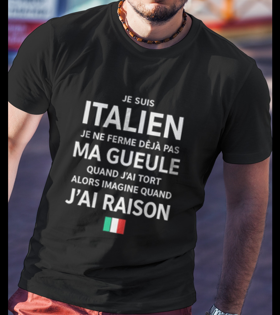 Je Suis Italien Je Ne Ferme Déjà Pas Ma Gueule Quand J'ai Tort Alors Imagine Quand J'ai Raison Italien Flag T-Shirt