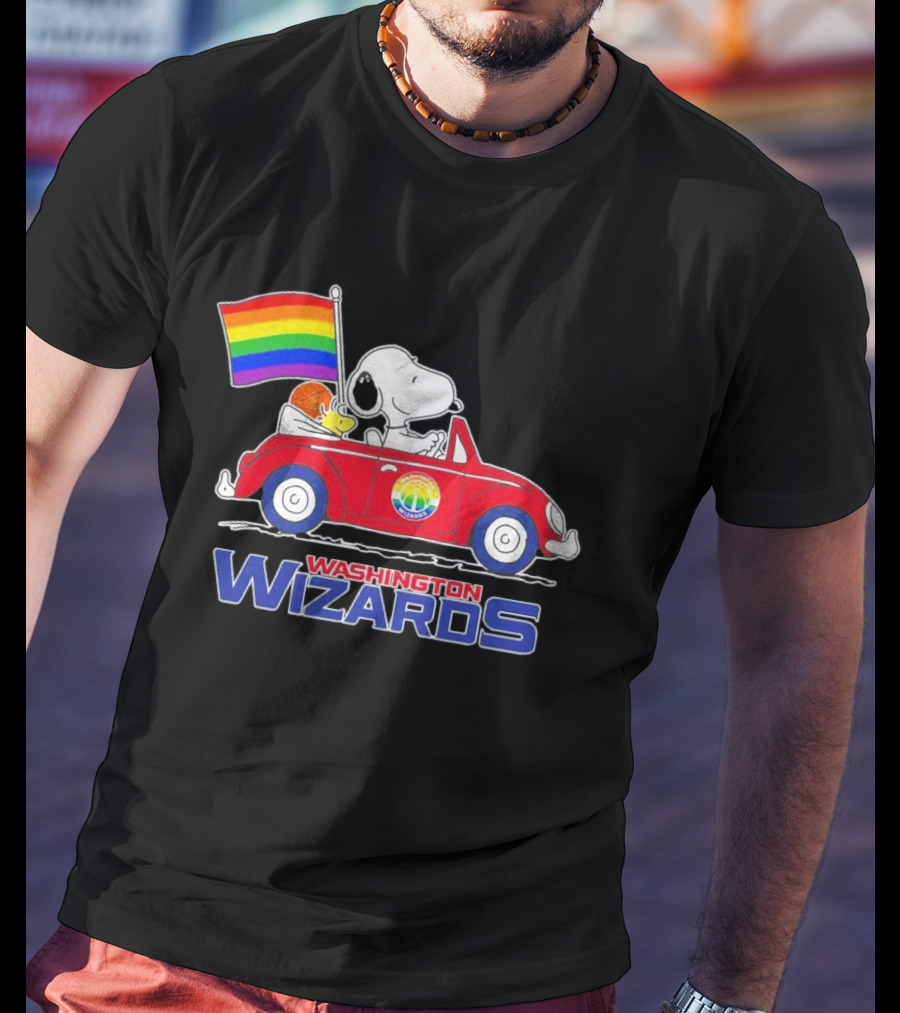 Washington Wizards Snoopy Woodstock Rainbow Pride Car T-Shirt