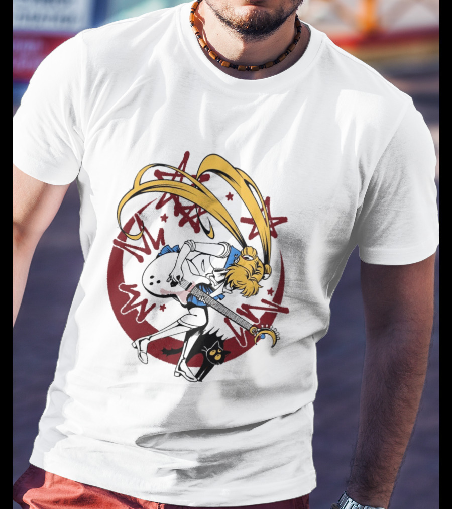Rock N' Roll Moonlight Pop Culture Wizard Sailor Character Magic Guitar T-Shirt