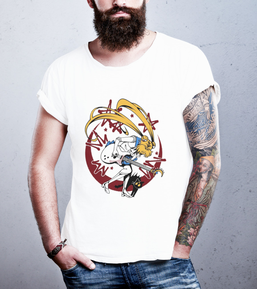 Rock N' Roll Moonlight Pop Culture Wizard Sailor Character Magic Guitar T-Shirt
