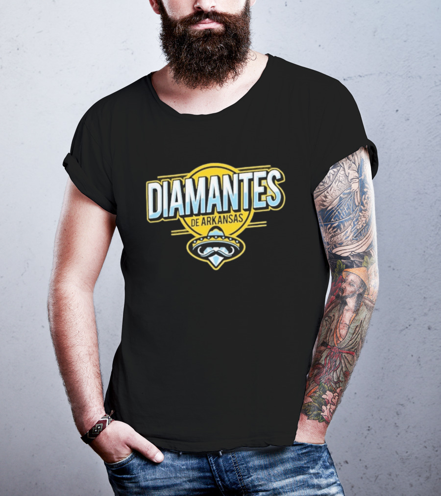 Diamantes De Arkansas Travelers Baseball Team Mustache T-Shirt