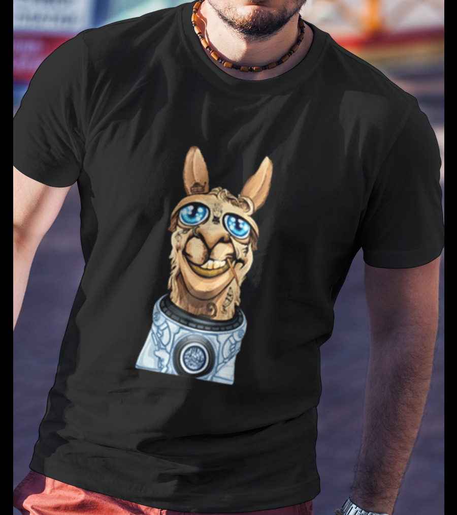 Astronaut Llama Space Adventure With Cosmic Glasses And Spacesuit T-Shirt
