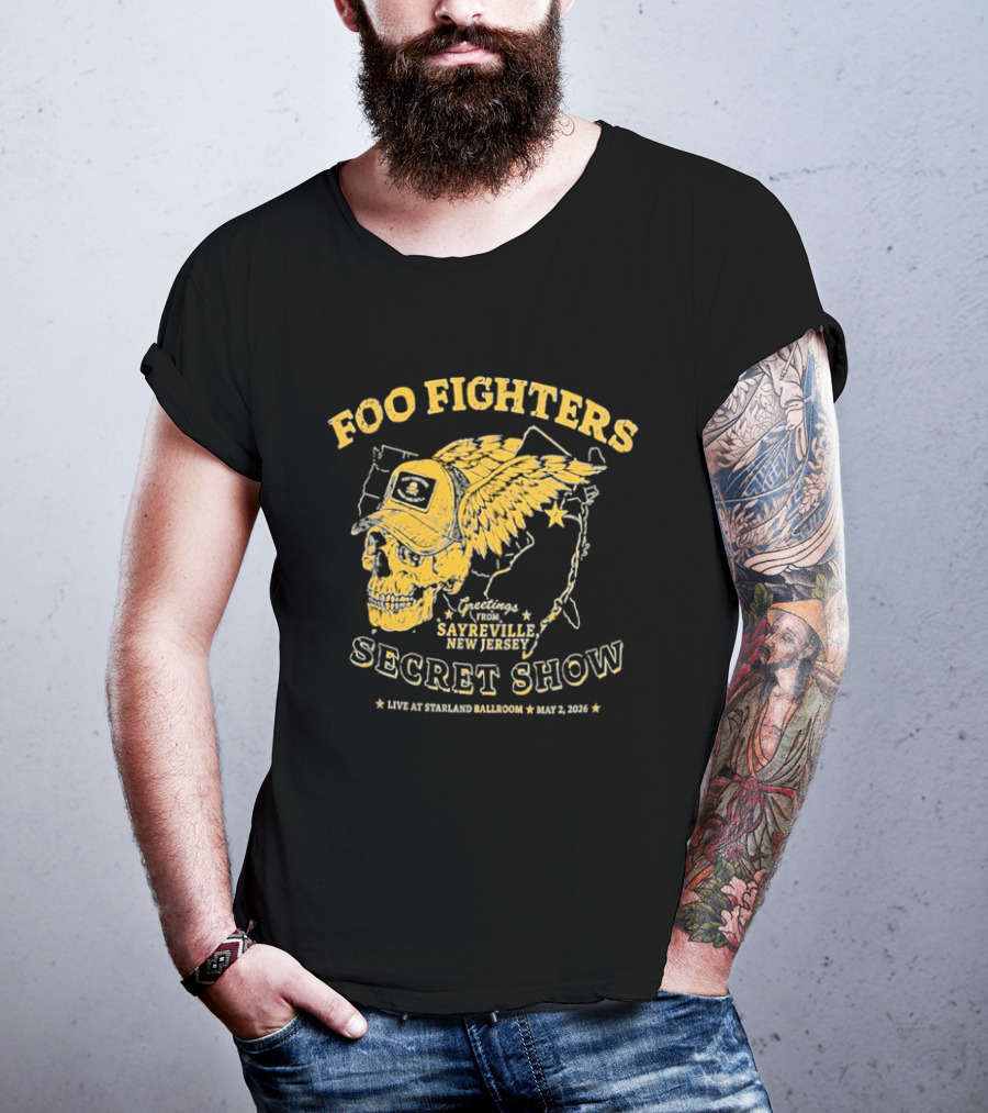 Foo Fighters Sayreville New Jersey 2026 Secret Show Winged Skull Starland Ballroom May 2 T-Shirt