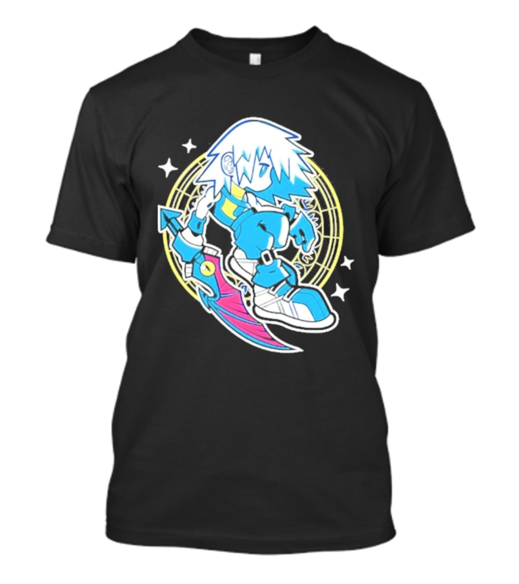 Riku Anime Cartoon Character With Sword And Stars In Pastel T-Shirt