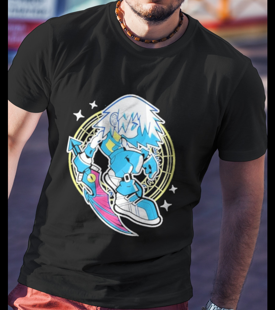 Riku Anime Cartoon Character With Sword And Stars In Pastel T-Shirt