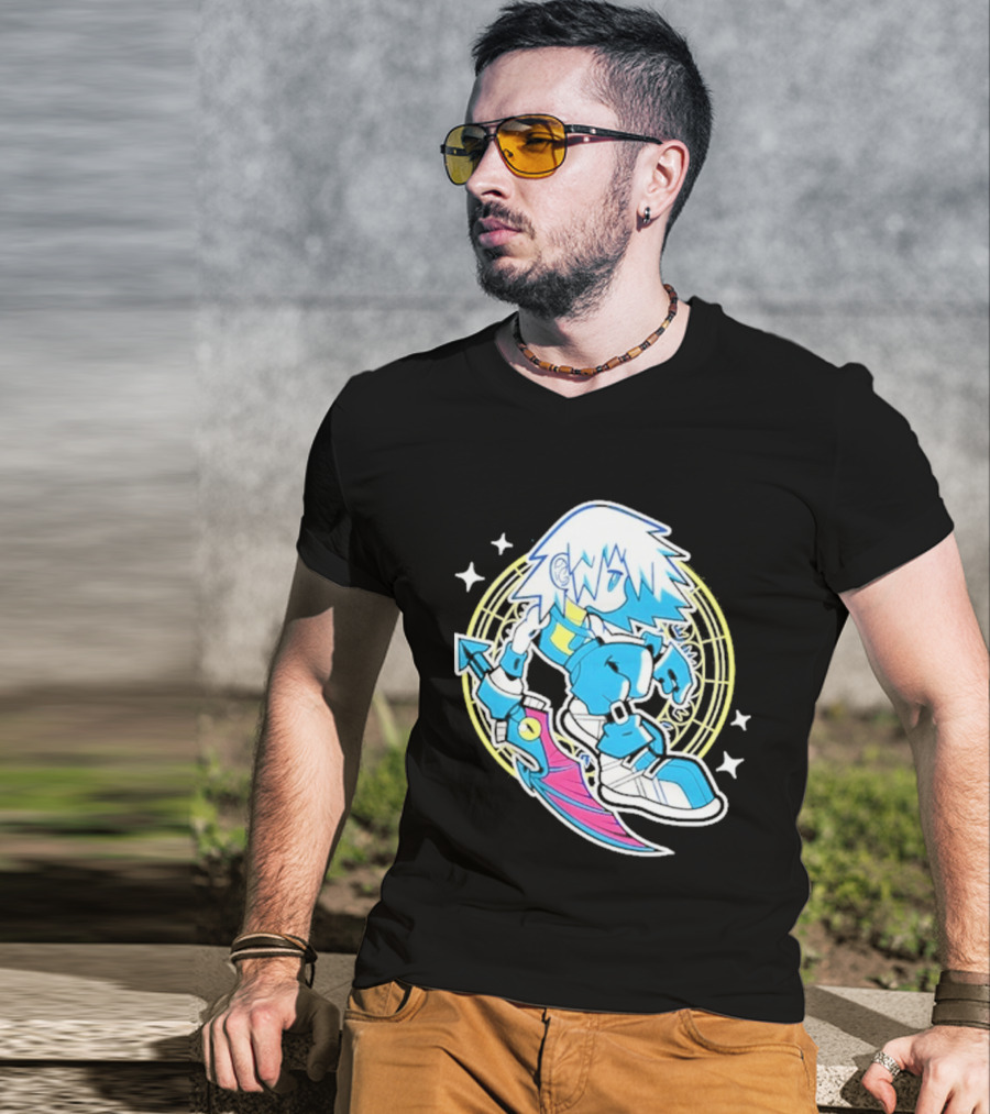 Riku Anime Cartoon Character With Sword And Stars In Pastel T-Shirt