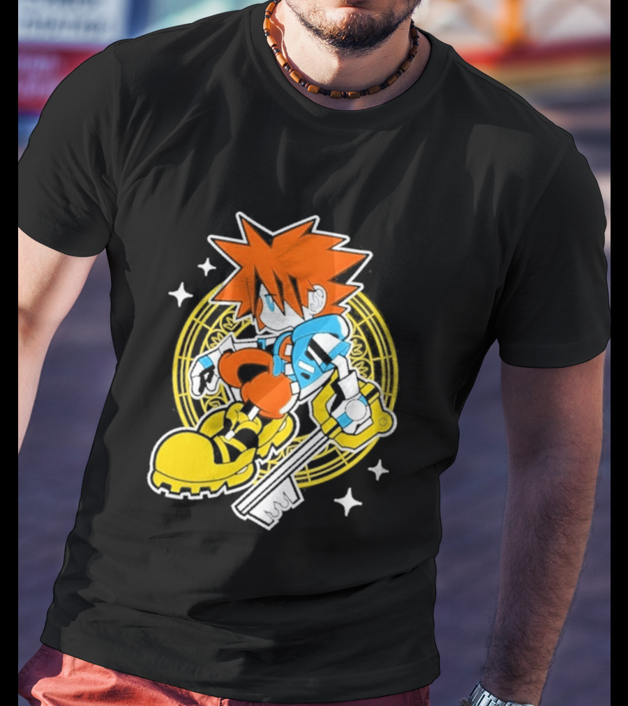 Sora Keyblade Cartoon Character With Bold Colors And Magic Circle T-Shirt