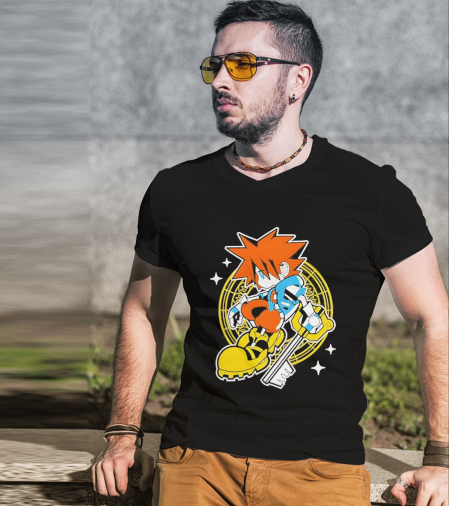 Sora Keyblade Cartoon Character With Bold Colors And Magic Circle T-Shirt