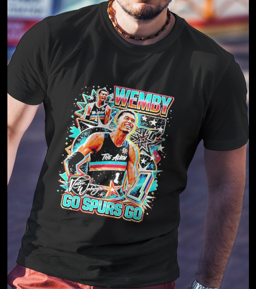 Wemby The Alien Go Spurs Go 90s Bootleg Retro Stars Number One T-Shirt