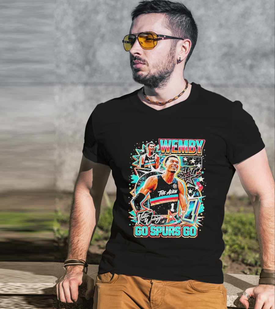 Wemby The Alien Go Spurs Go 90s Bootleg Retro Stars Number One T-Shirt