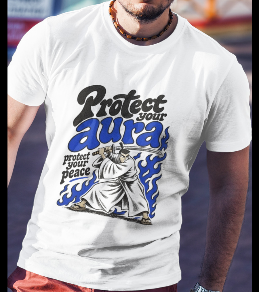 Protect Your Aura Samurai Protect Your Peace Blue Flames T-Shirt