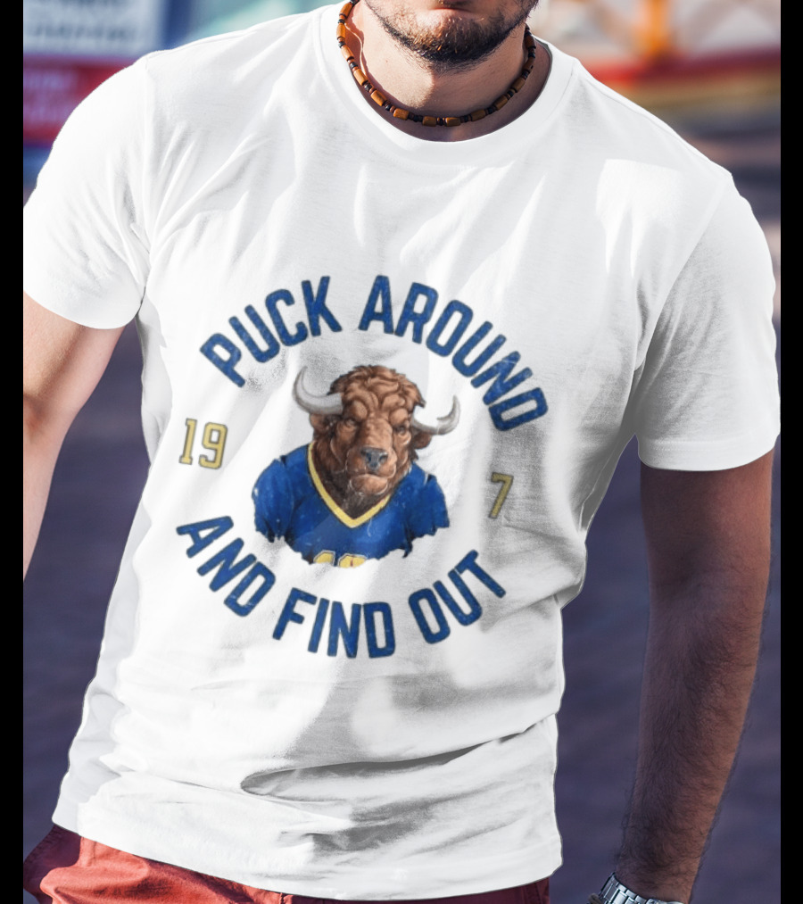 Buffalo Sabres Puck Around And Find Out 1970 Buffalo Head Hockey T-Shirt