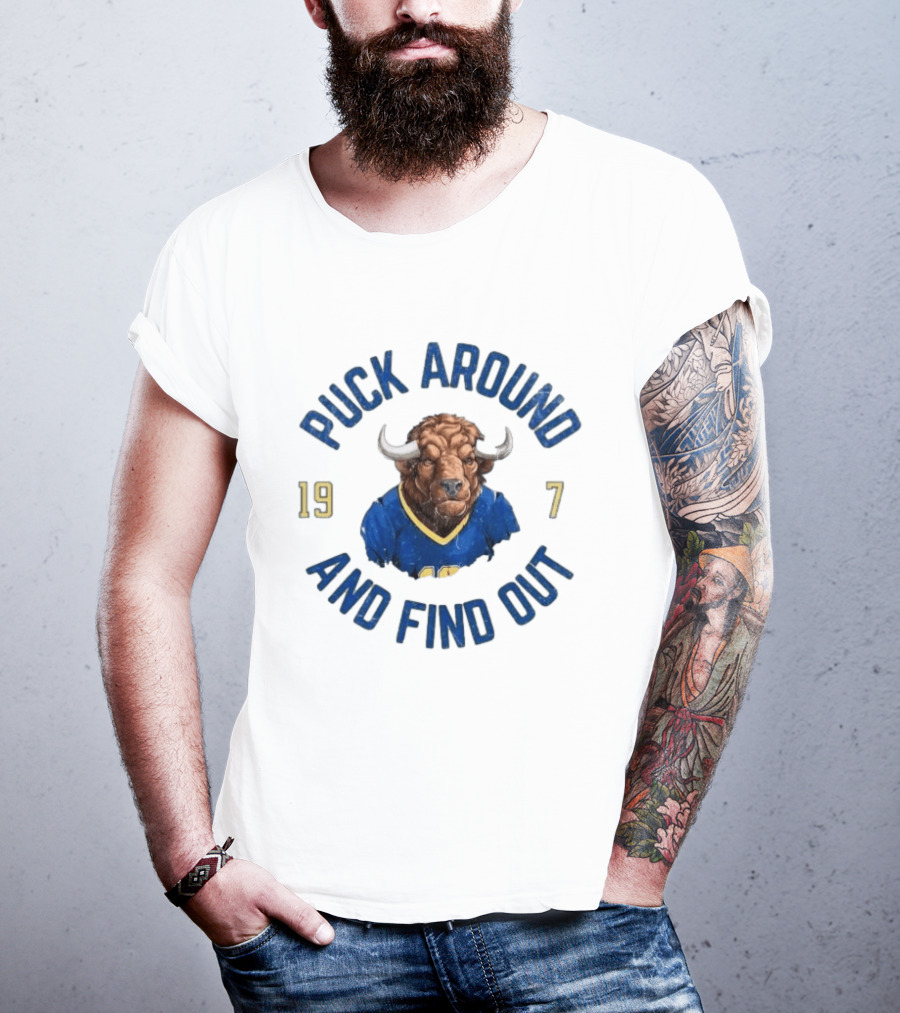 Buffalo Sabres Puck Around And Find Out 1970 Buffalo Head Hockey T-Shirt