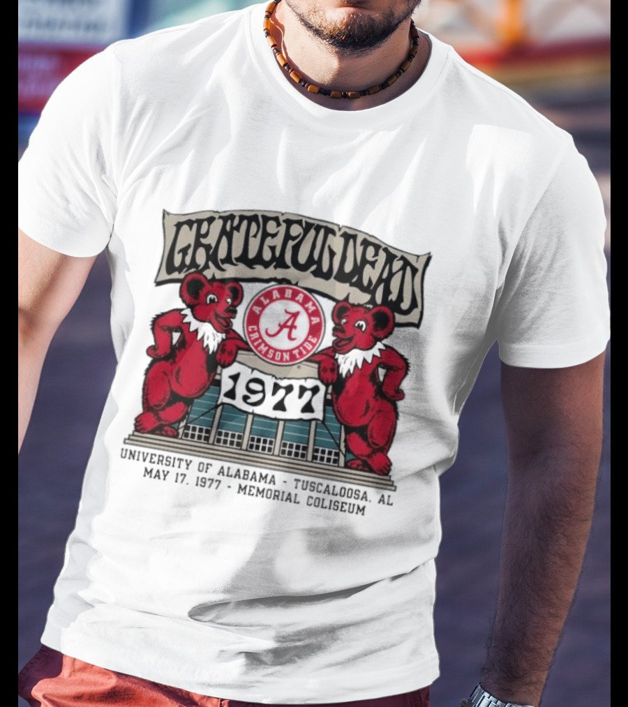 Grateful Dead Alabama Crimson Tide 1977 Memorial Coliseum Tuscaloosa Bears T-Shirt