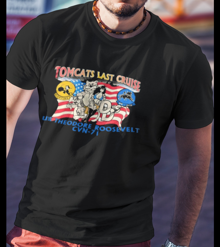 Tomcats Last Cruise USS Theodore Roosevelt CVN 71 American Flag T-Shirt
