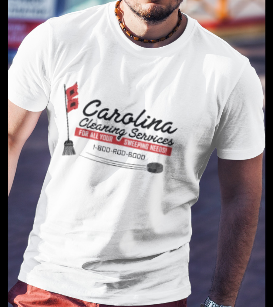 Carolina Cleaning Services NHL Hockey Broom Design 1 800 ROO ROO ROO T-Shirt