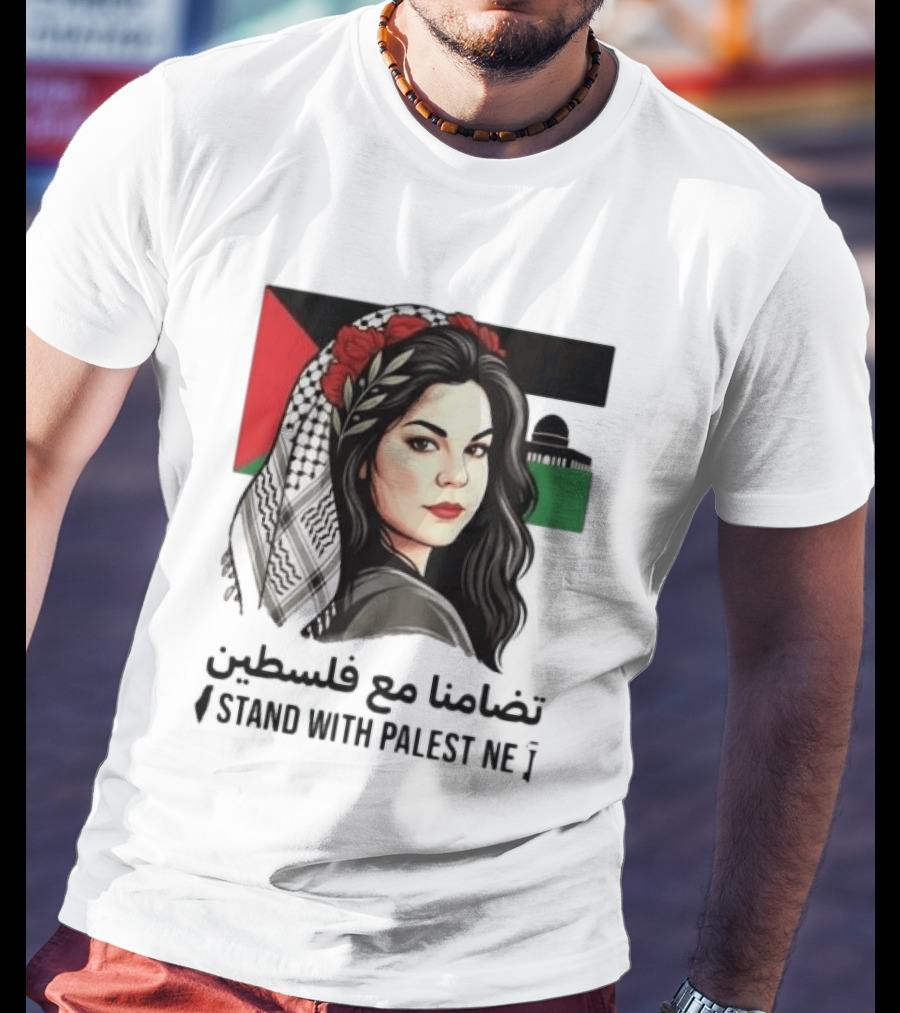 Stand With Palestine Women تضامنًا مع فلسطين Iconic Figure With Traditional Scarf And Flag T-Shirt