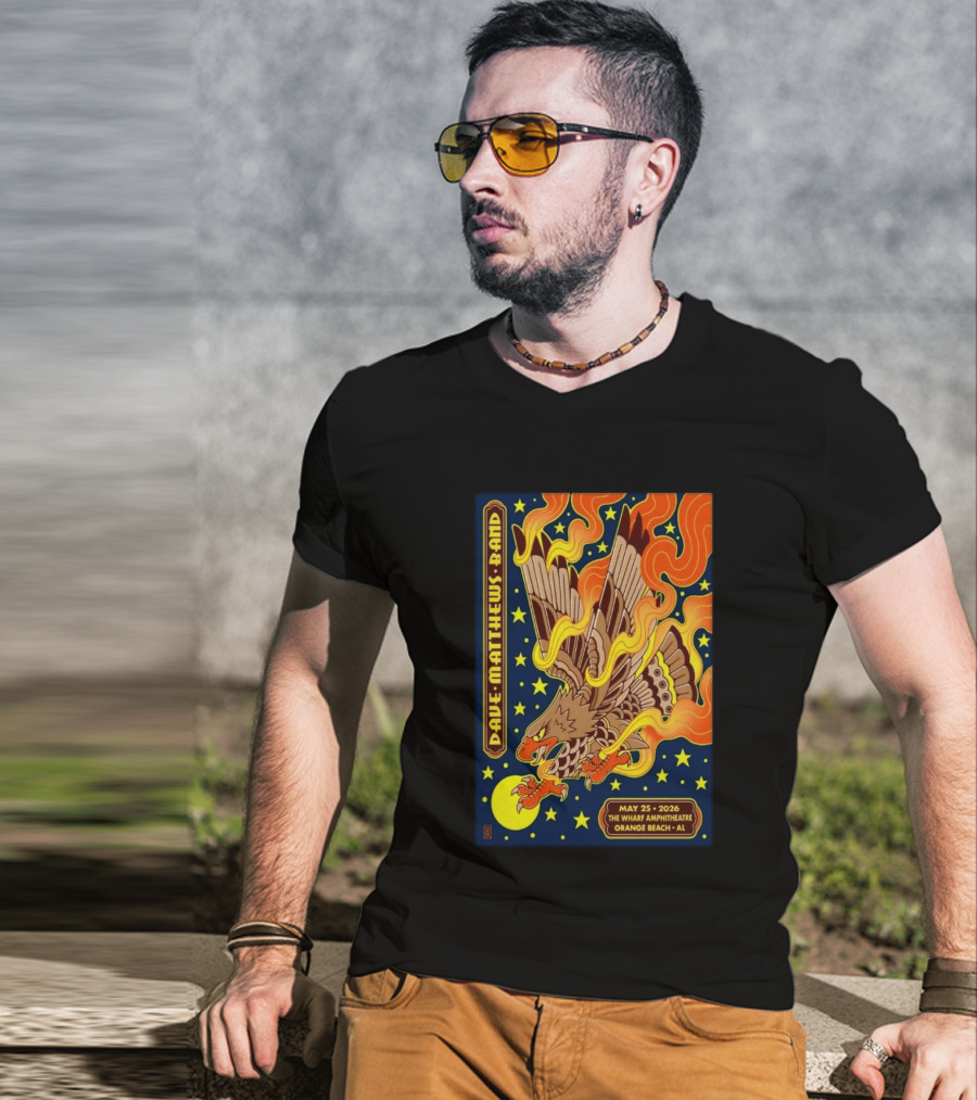Dave Matthews Band May 25 2026 The Wharf Amphitheatre Orange Beach AL Eagle Stars Flames T-Shirt