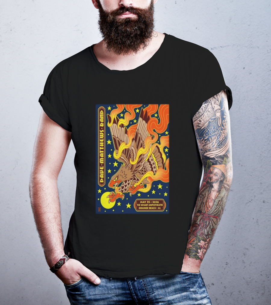 Dave Matthews Band May 25 2026 The Wharf Amphitheatre Orange Beach AL Eagle Stars Flames T-Shirt