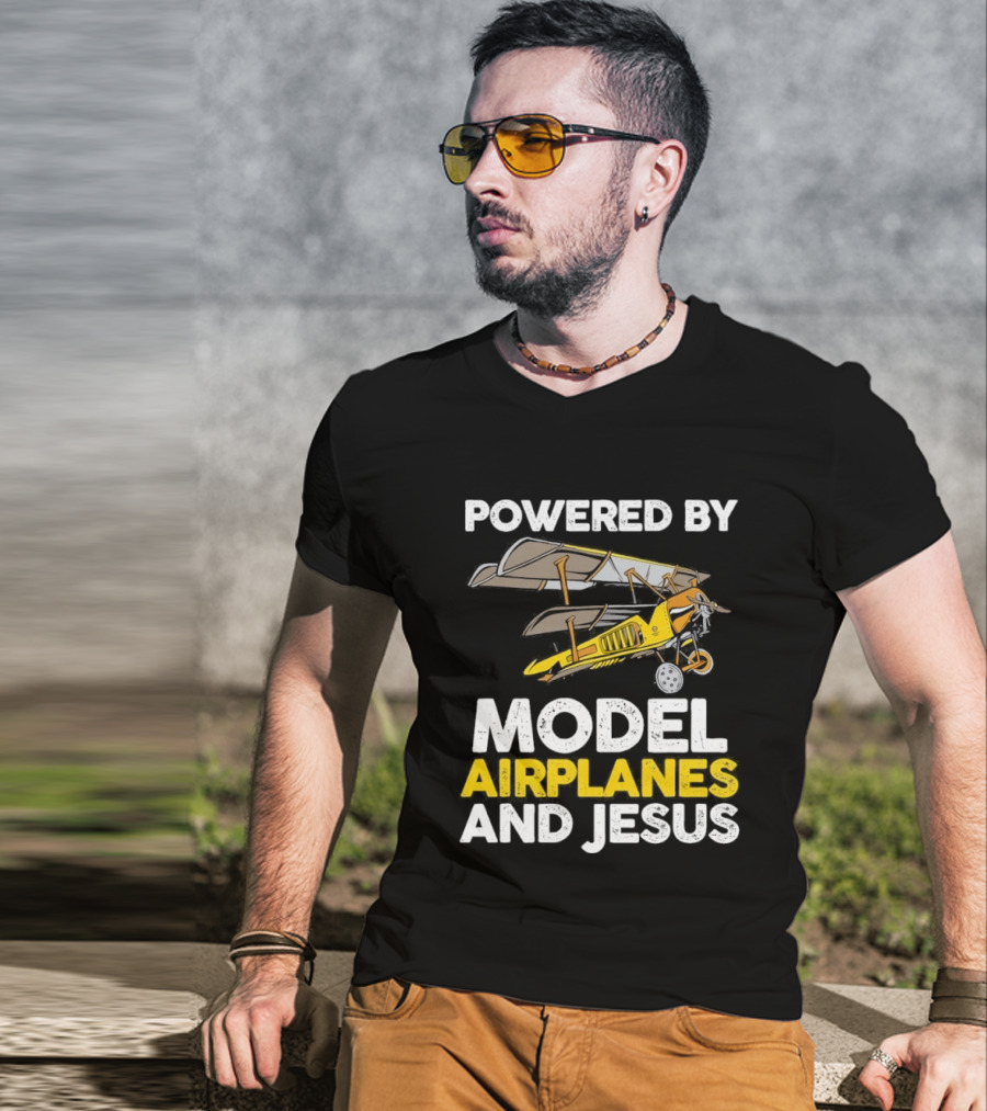Powered By Model Airplanes And Jesus Vintage Aviation Enthusiasts Faith Based Collectible T-Shirt