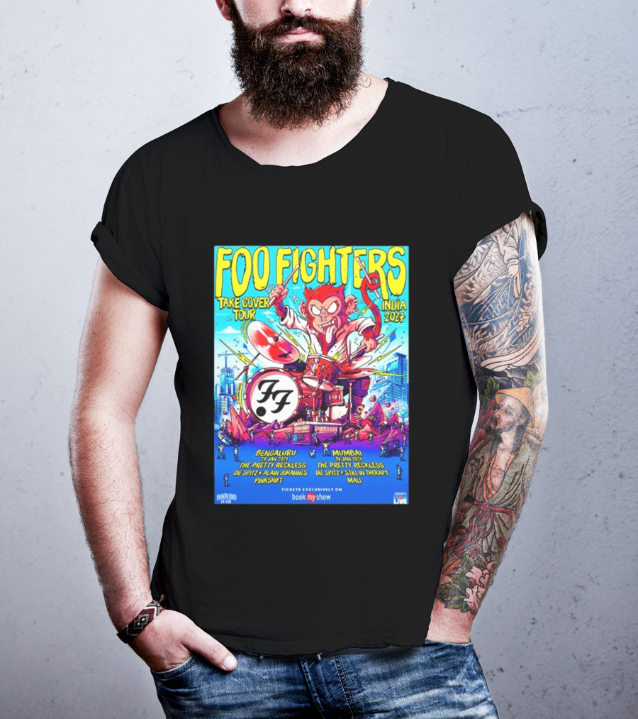 Foo Fighters Take Cover Tour India 2027 Bengaluru Mumbai The Pretty Reckless Die Spitz Alain Johannes Punkshit Still In Therapy Mali January 29 31 T-Shirt
