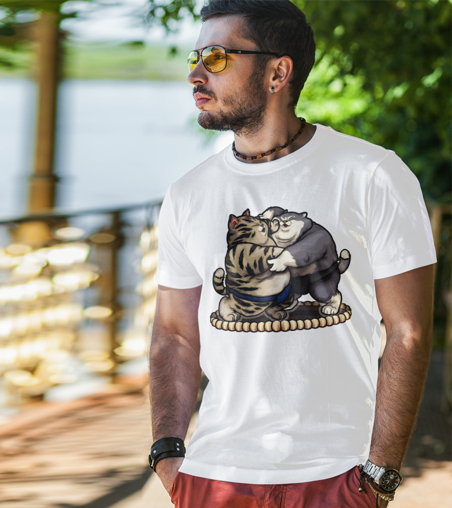 Sumo Wrestling Cats Battling In Traditional Ring T-Shirt