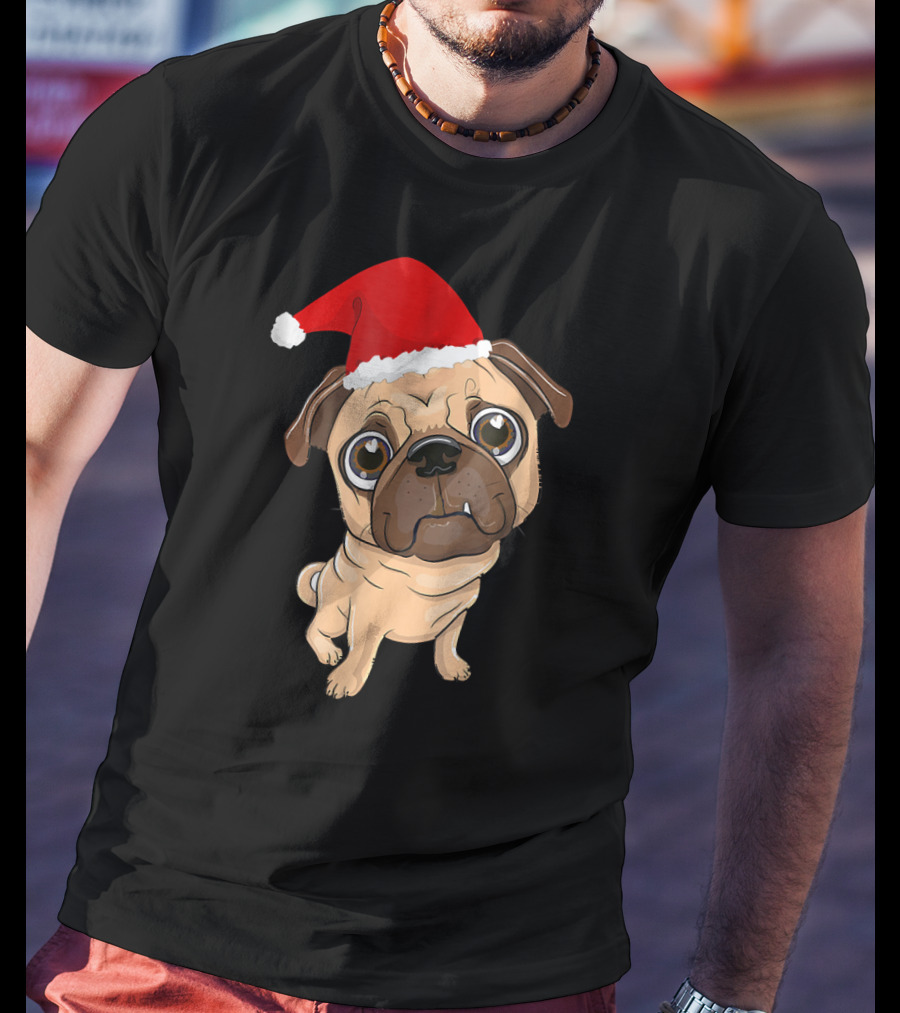 Santa Hat Pug Christmas Fun T-Shirt