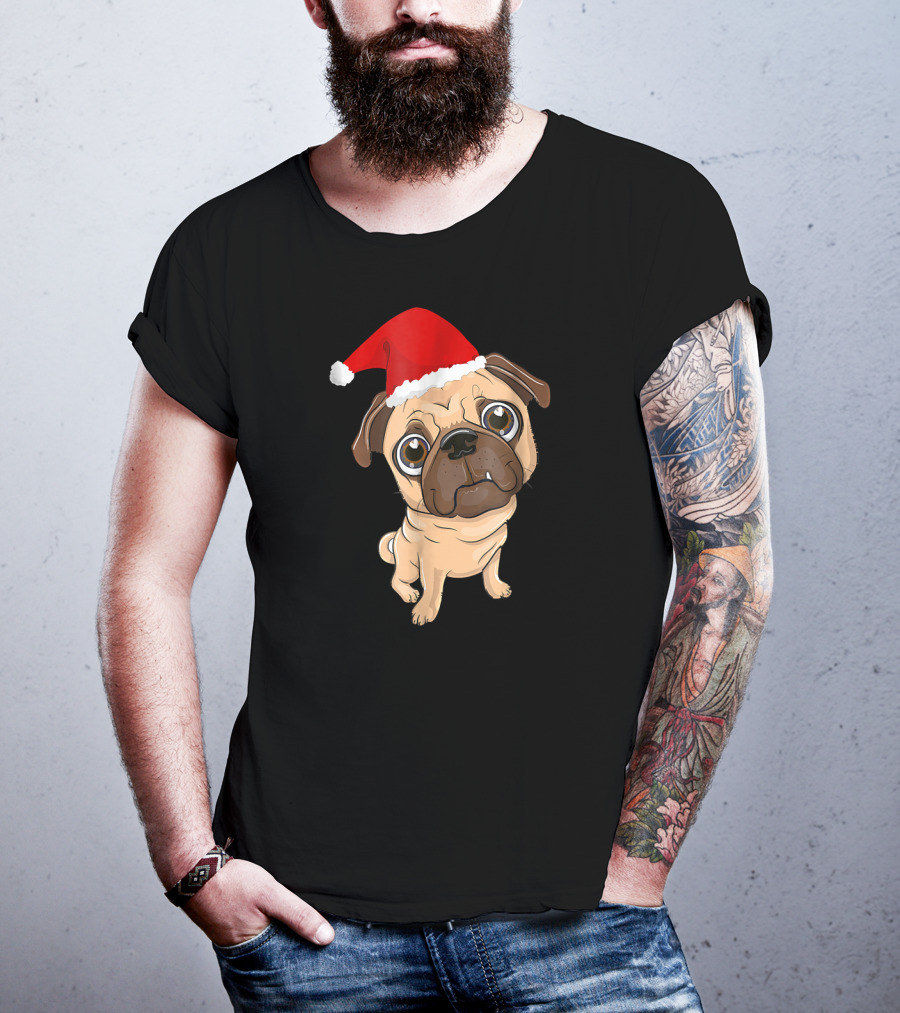 Santa Hat Pug Christmas Fun T-Shirt
