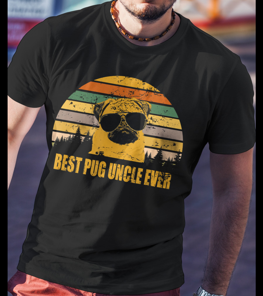 Best Pug Uncle Ever Vintage Retro Pug With Sunglasses T-Shirt