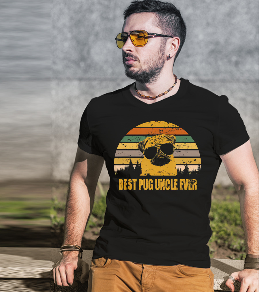 Best Pug Uncle Ever Vintage Retro Pug With Sunglasses T-Shirt