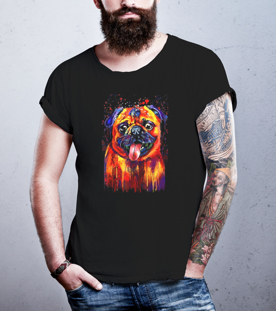 Vibrant Watercolor Pug Design For Enthusiasts T-Shirt
