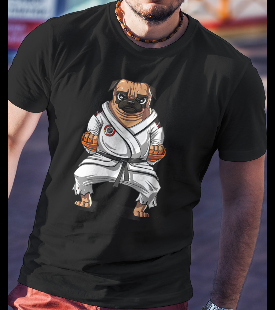 Pug Dog Karate Gi Martial Arts Stance T-Shirt