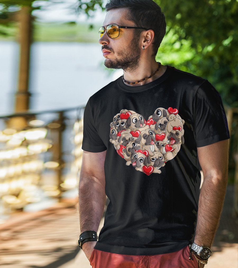 Pug Heart Valentines Day Dog Lover Boys Men Love T-Shirt