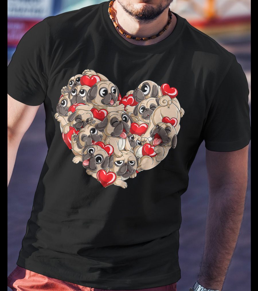 Pug Heart Valentines Day Dog Lover Boys Men Love T-Shirt
