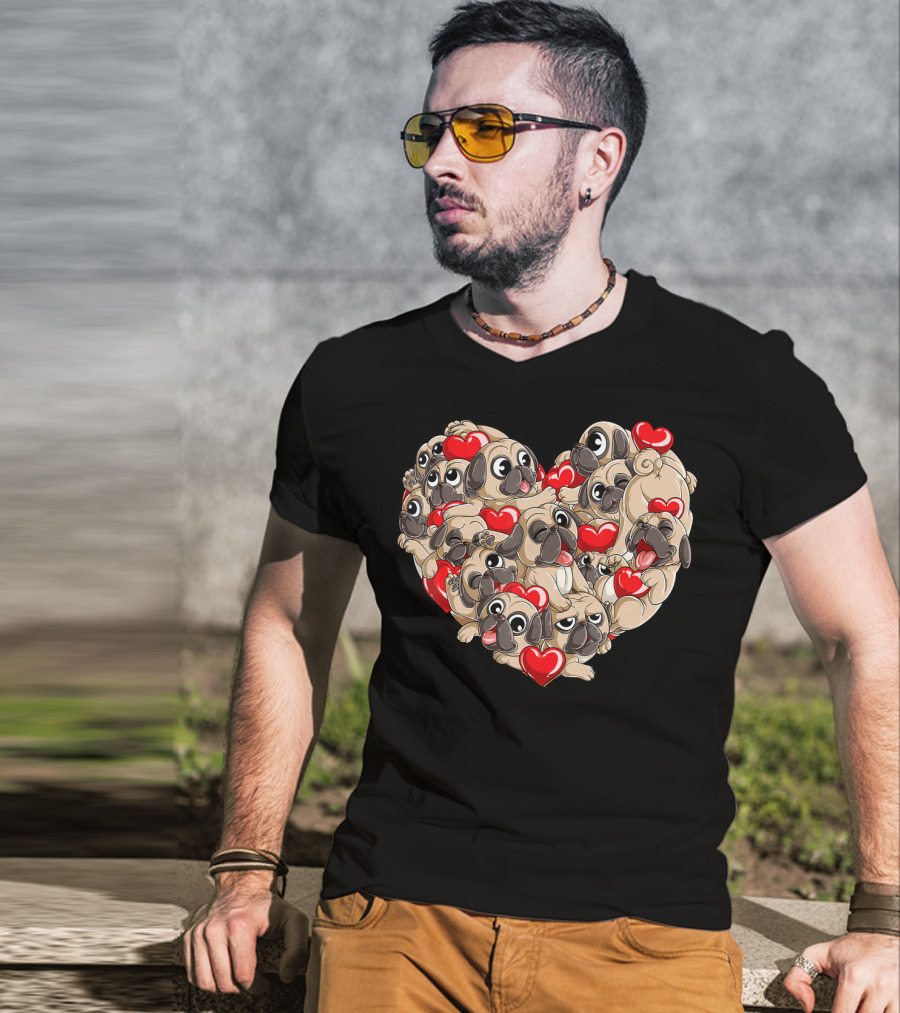 Pug Heart Valentines Day Dog Lover Boys Men Love T-Shirt