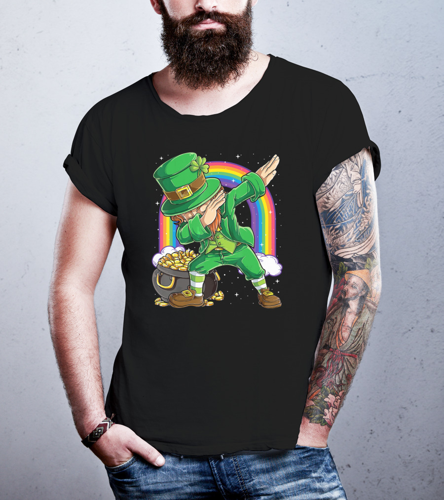 Dabbing Leprechaun St Patricks Day Boys Dab With Pot Of Gold And Rainbow T-Shirt