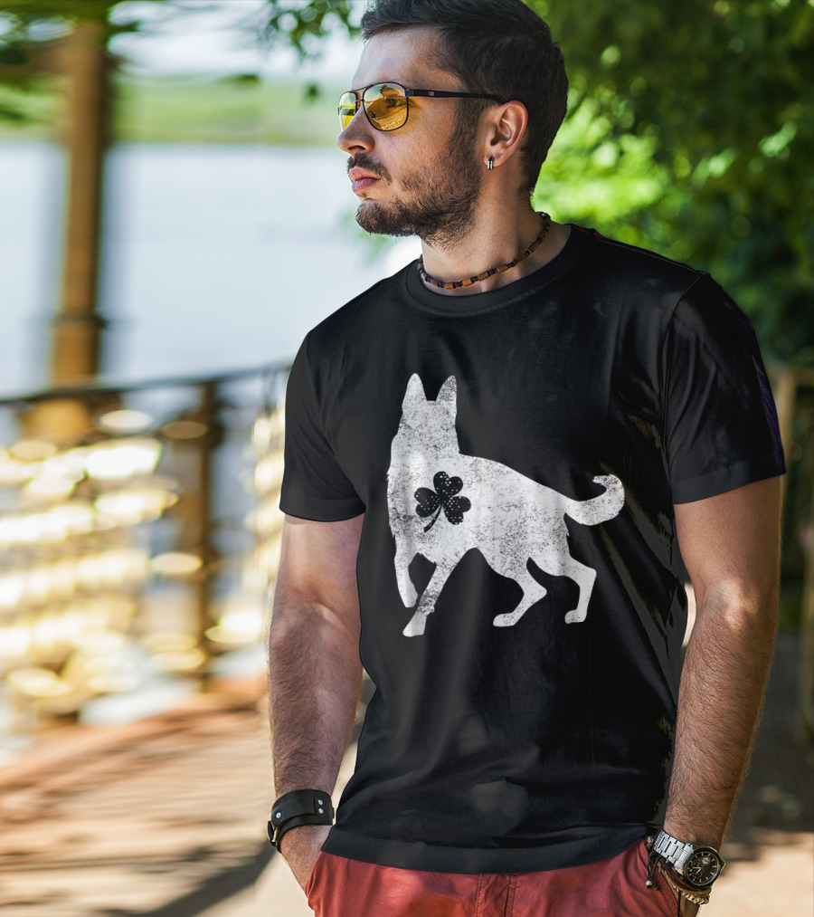 German Shepherd Silhouette Irish Clover St Patrick's Day Dog T-Shirt