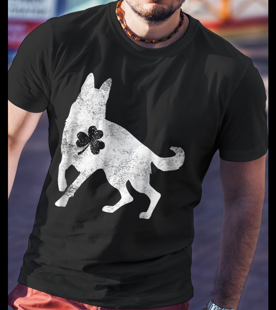 German Shepherd Silhouette Irish Clover St Patrick's Day Dog T-Shirt