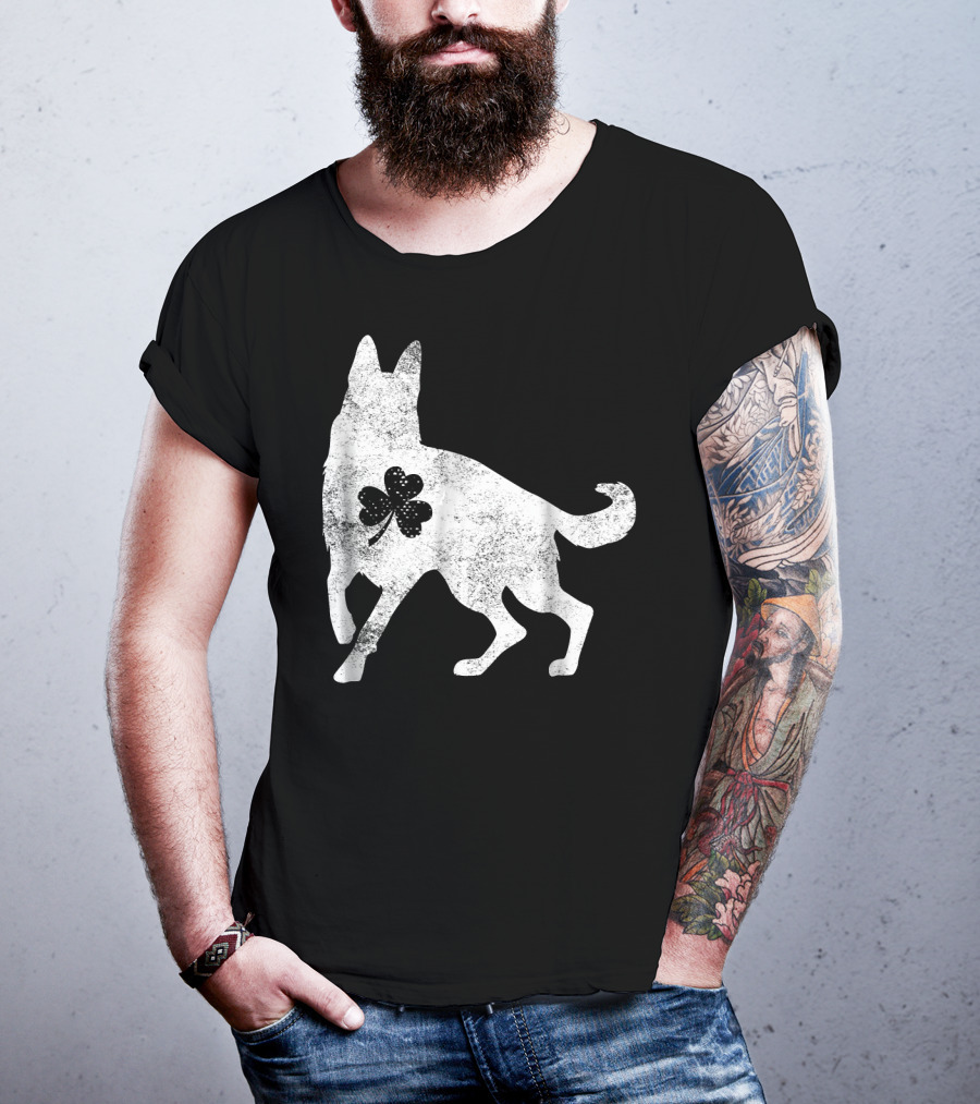 German Shepherd Silhouette Irish Clover St Patrick's Day Dog T-Shirt
