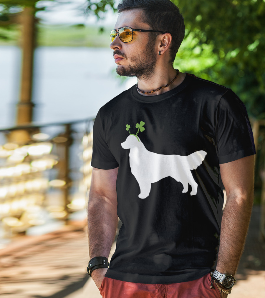 Golden Retriever Shamrock Antlers St Patricks Day Dog T-Shirt