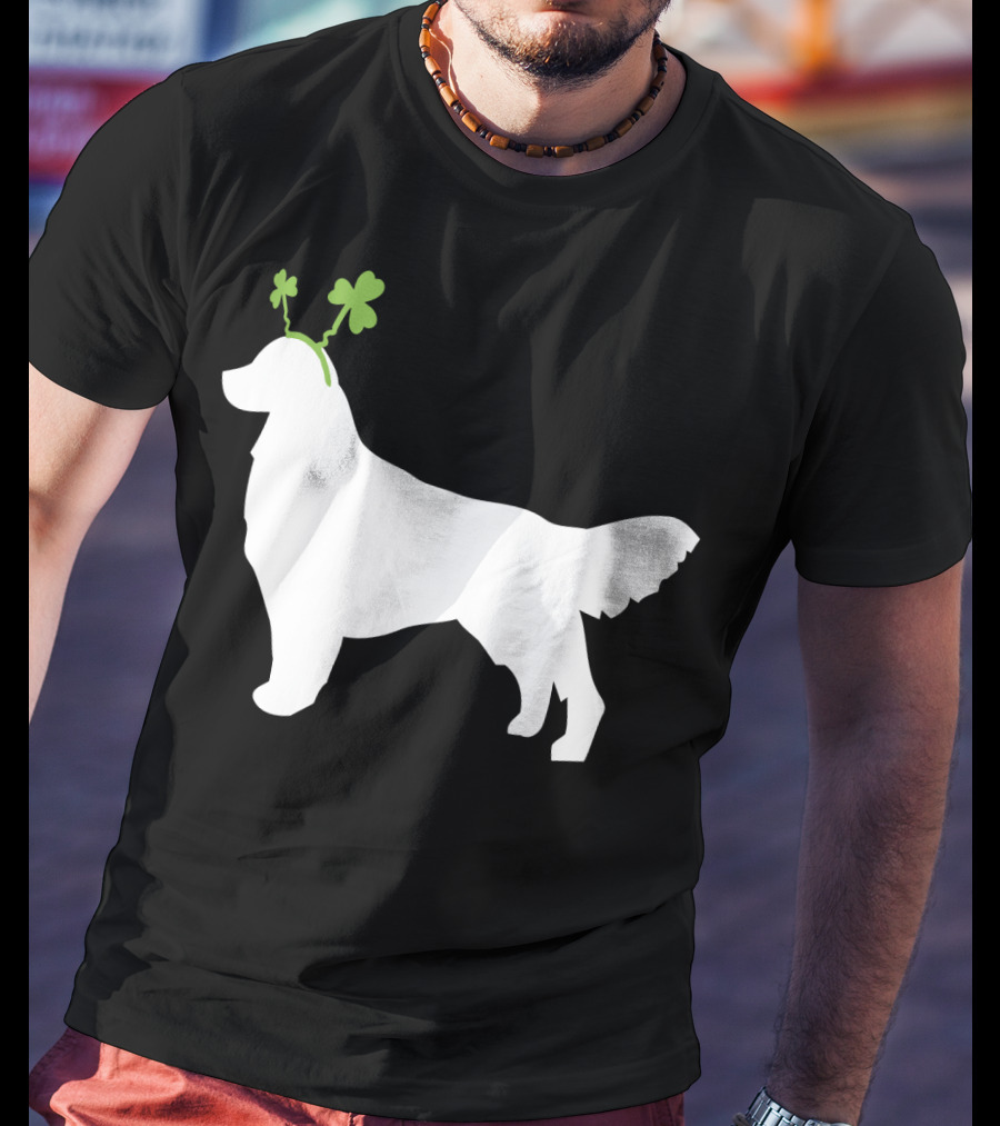 Golden Retriever Shamrock Antlers St Patricks Day Dog T-Shirt