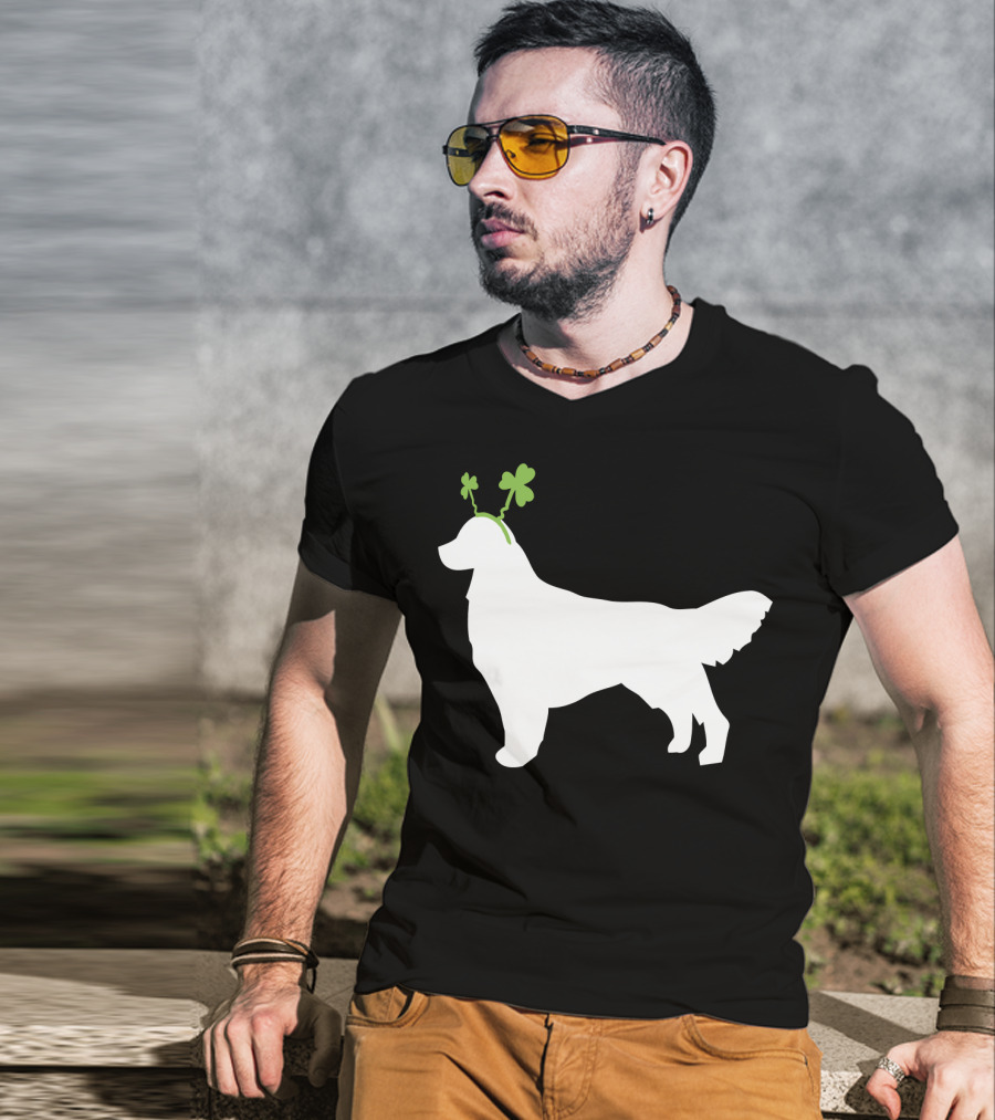 Golden Retriever Shamrock Antlers St Patricks Day Dog T-Shirt