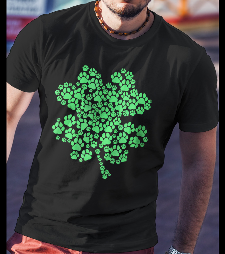 Lucky Clover Paw Dog Puppy St. Patrick's Day Shamrock Paws T-Shirt