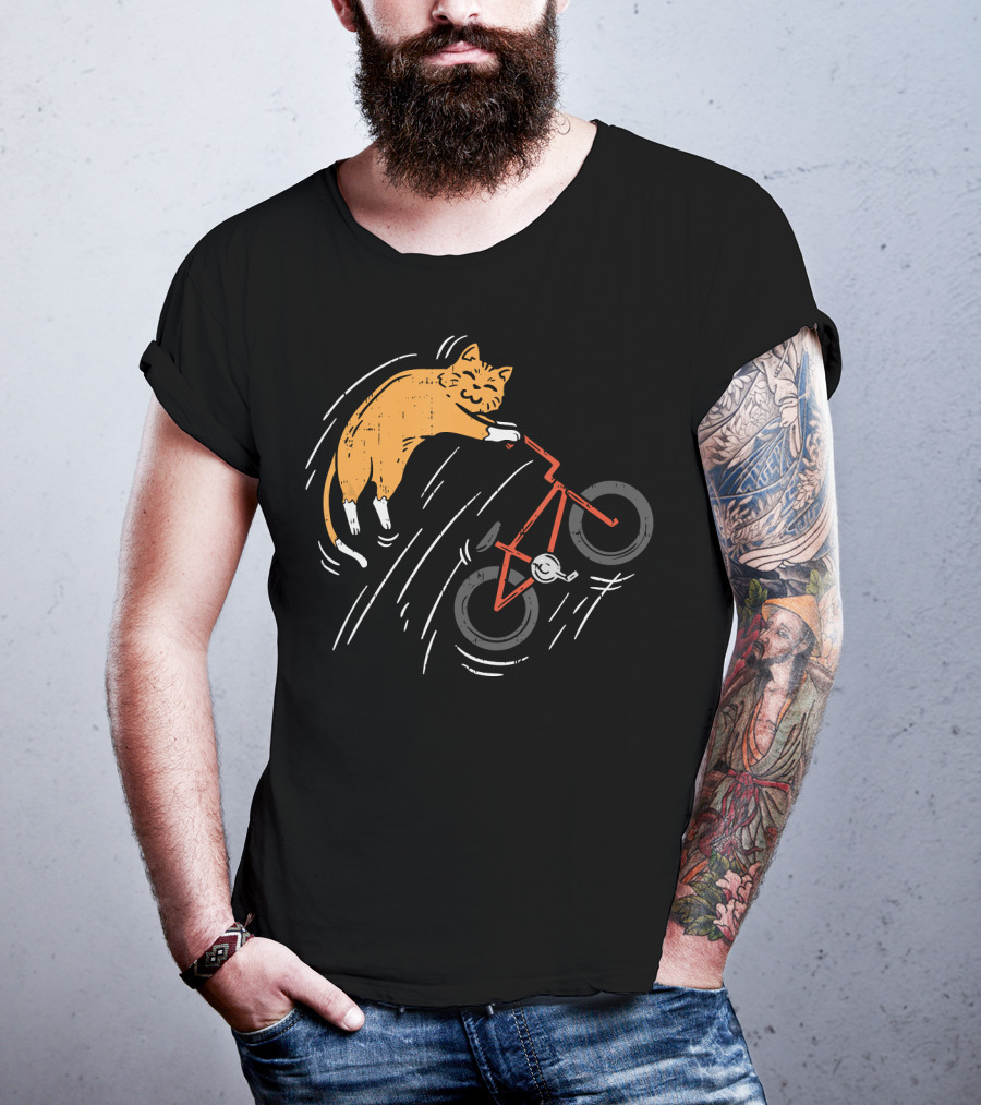 Orange Cat Riding Bicycle In Motion T-Shirt