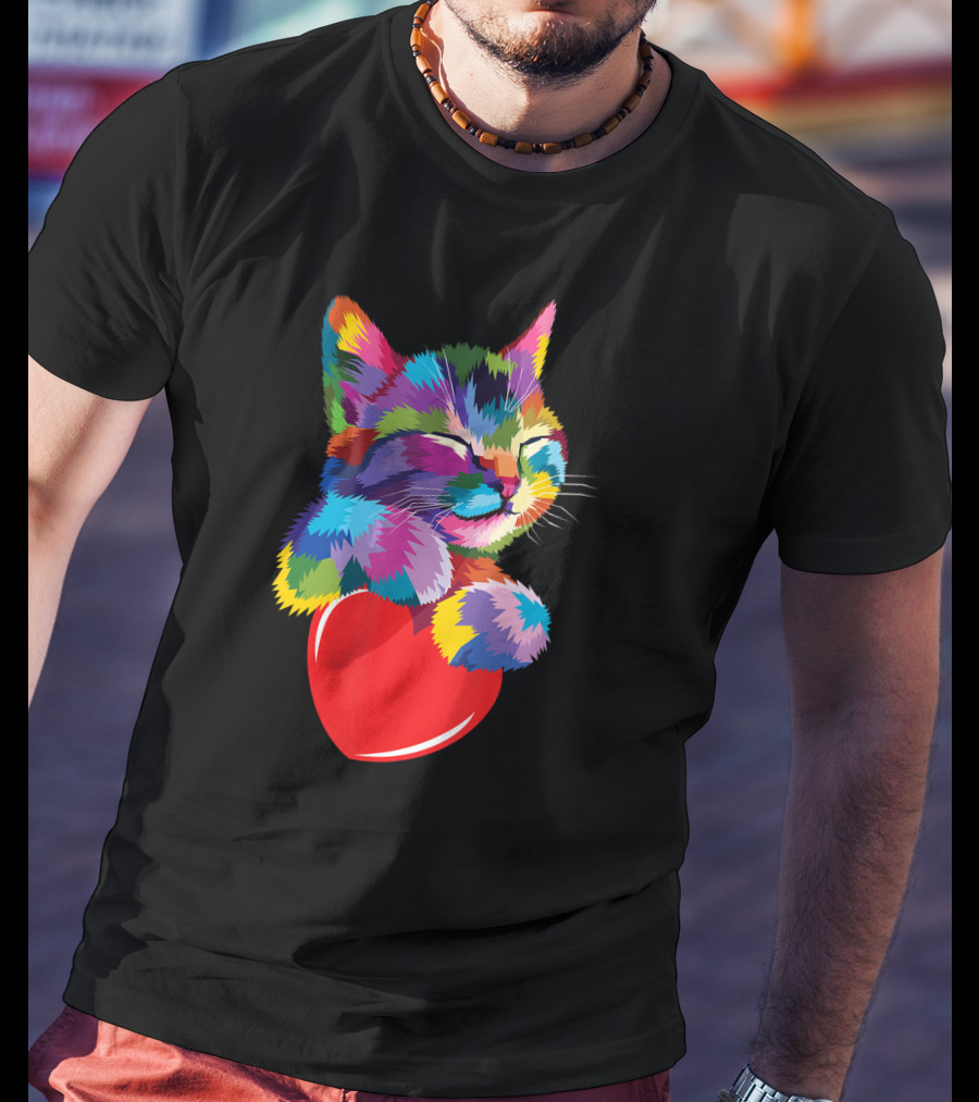 Colorful Cute Kitty For Kitten Lovers Adoption With Heart T-Shirt