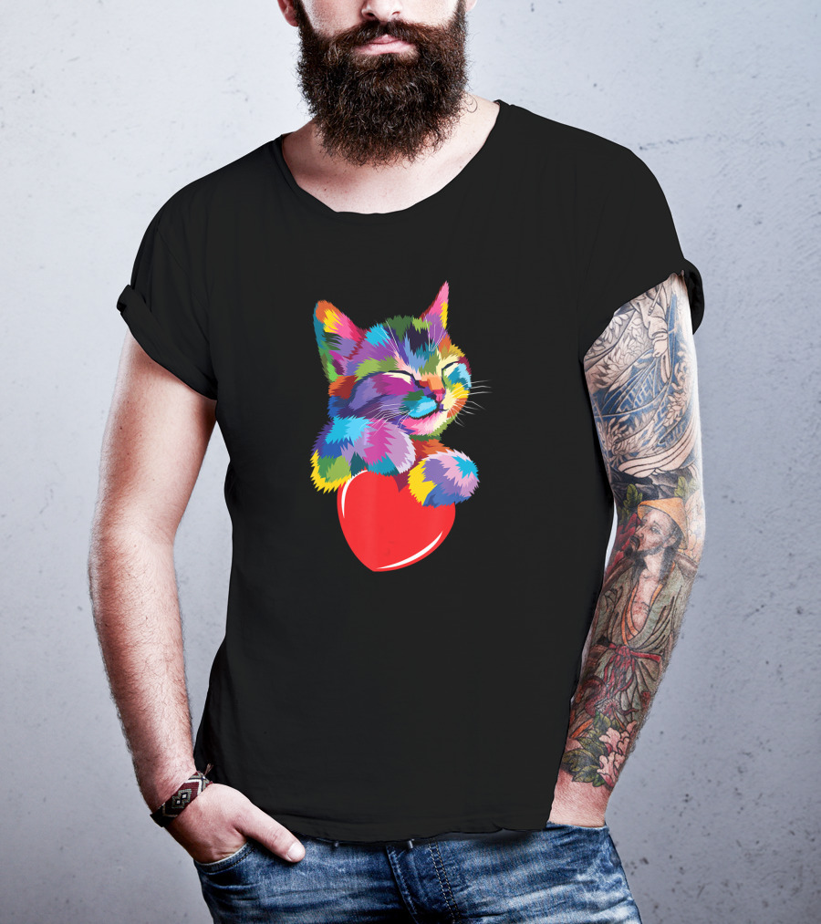 Colorful Cute Kitty For Kitten Lovers Adoption With Heart T-Shirt