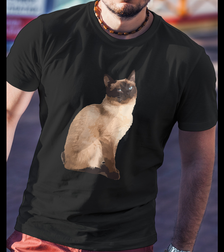 Siamese Cat Cute Siamese Cat Sitting Brown Fur Blue Eyes T-Shirt