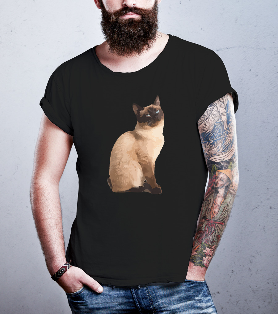 Siamese Cat Cute Siamese Cat Sitting Brown Fur Blue Eyes T-Shirt