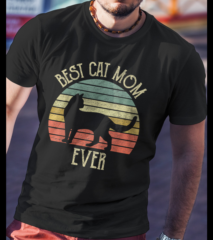 Vintage Best Cat Mom Ever Retro Stripes Cat Lovers T-Shirt
