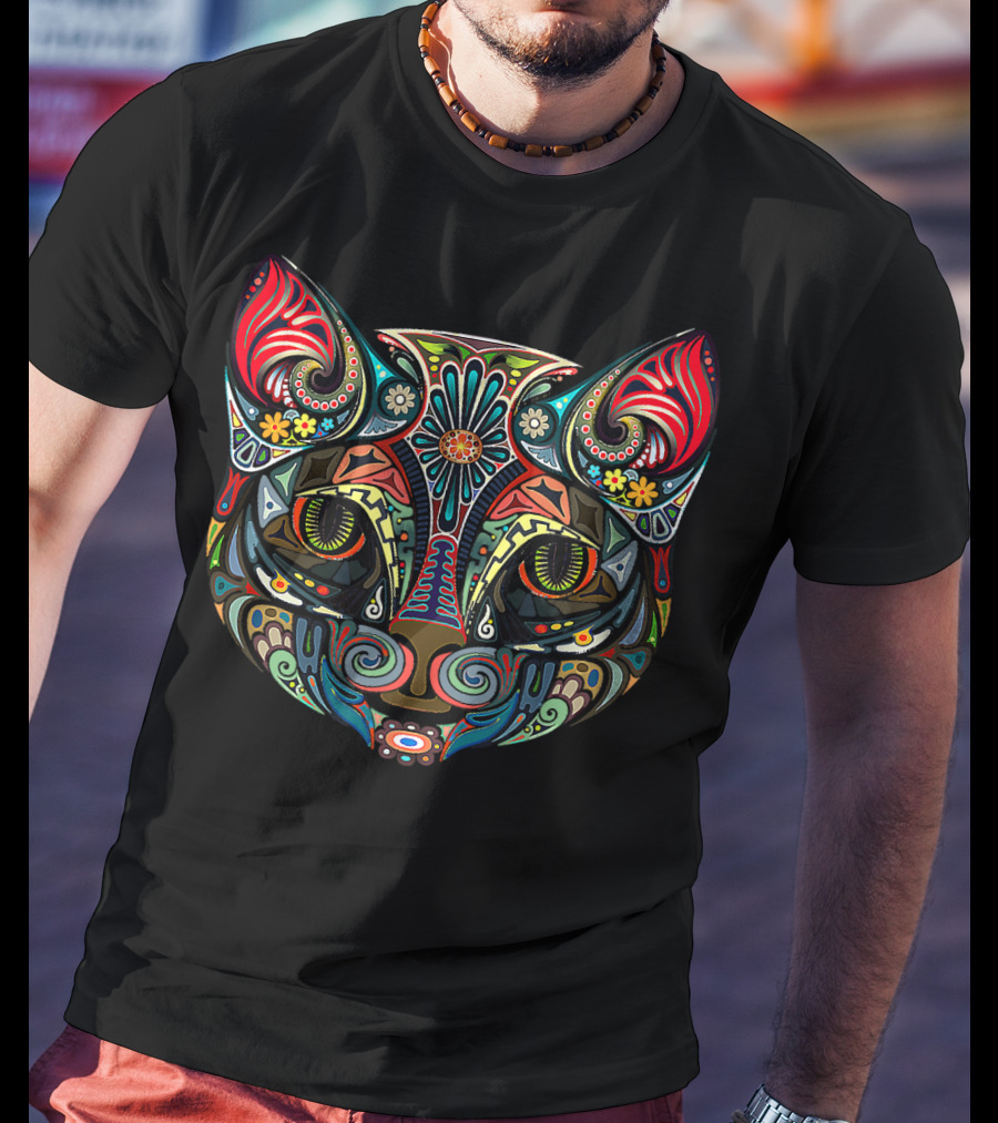 Awsome Cat Lovely Cat Intricate Vibrant Cat Face T-Shirt